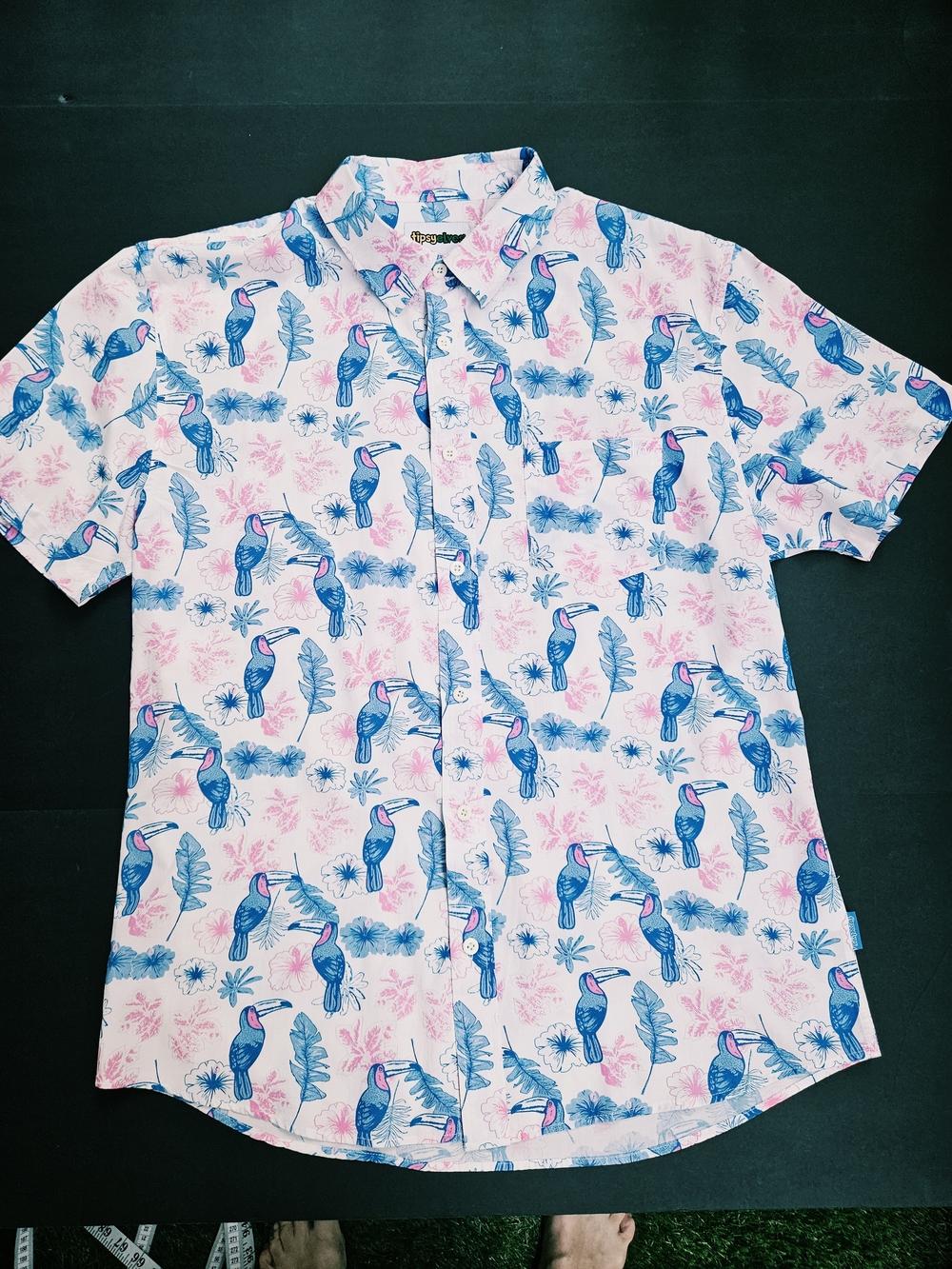 Tipsy Elves Tropical Toucan Print Short Sleeve Button-Down Shirt Size XL - Picture 10 of 13